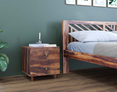 Yoho Bedside Table with Double Drawer in Sheesham with Drawer Facia OG in Sheesham