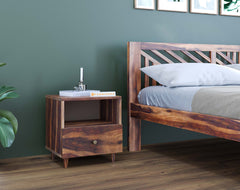 Yoho Bedside Table with Single Drawer lower in Sheesham with Drawer Facia OG in Sheesham