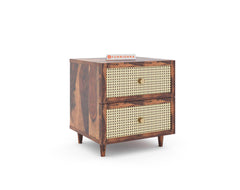 Yoho Bedside Table with Double Drawer in Sheesham with Drawer Facia Amara in Sheesham