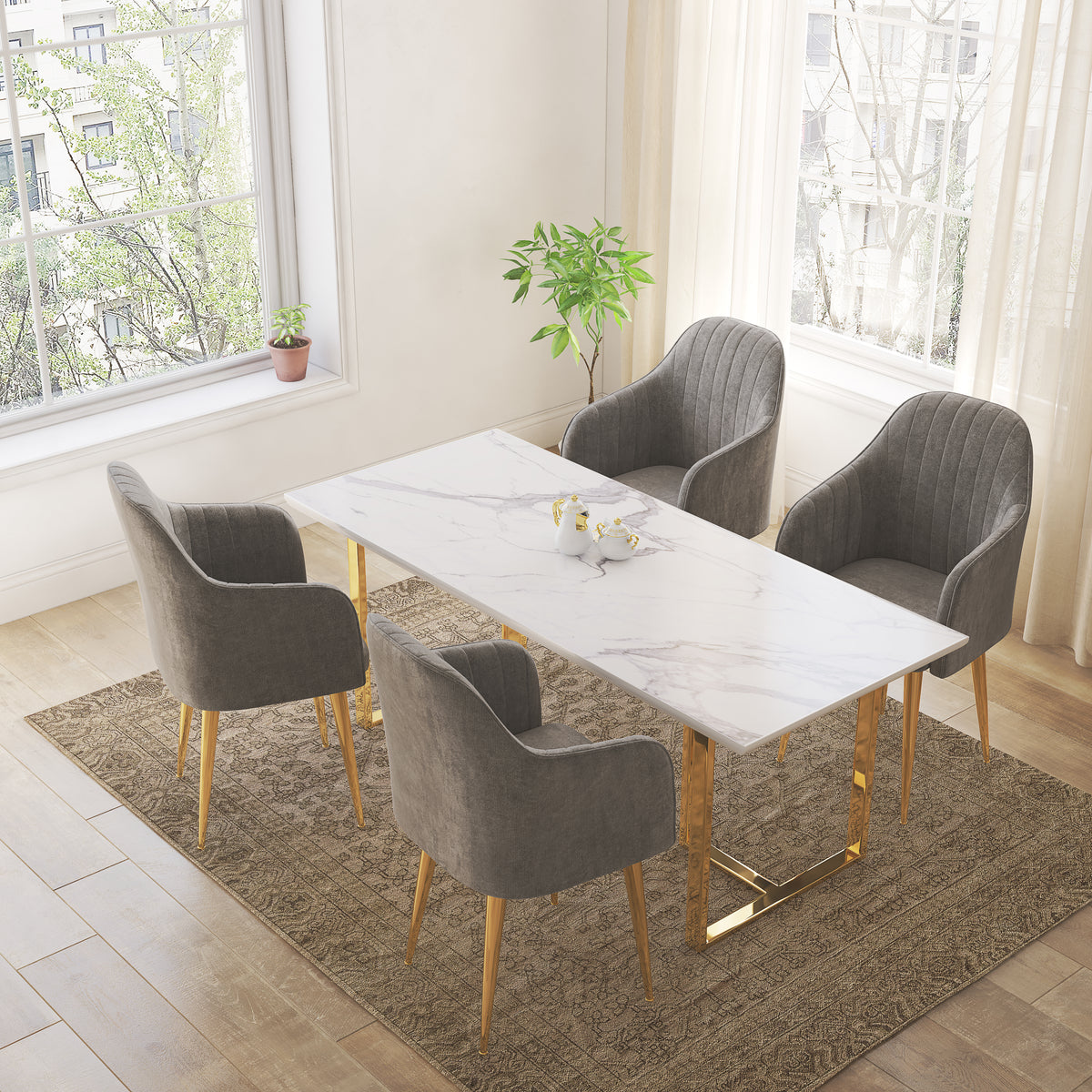 Tuscany Dining Table with Nano White Statuario Top - 4 Seater