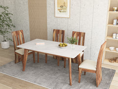 Vedha 6 Seater Indian Marble Top Dining Table with Sheesham Wood Legs