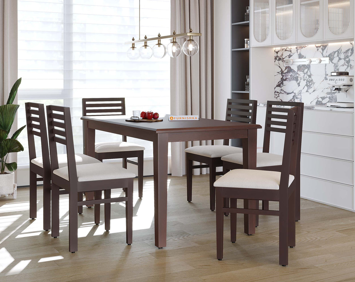 Rivo Solid Wood 6 Seater Dining Set with Rivo Solid Wood Dining Chair