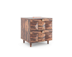 Yoho Bedside Table with Double Drawer in Sheesham with Drawer Facia Nova in Sheesham