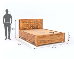 Teeva Queen Size Teak Bed - Hydraulic Storage