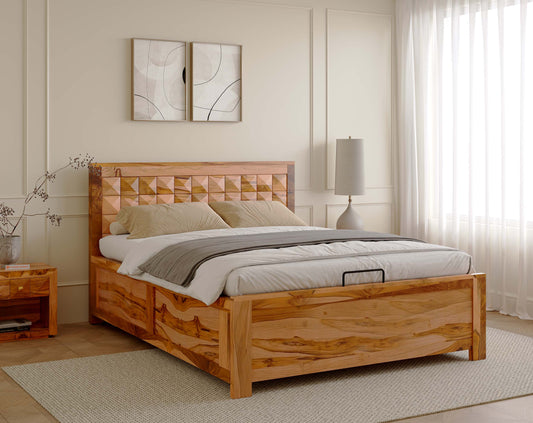 Teeva King Size Teak Bed - Hydraulic Storage