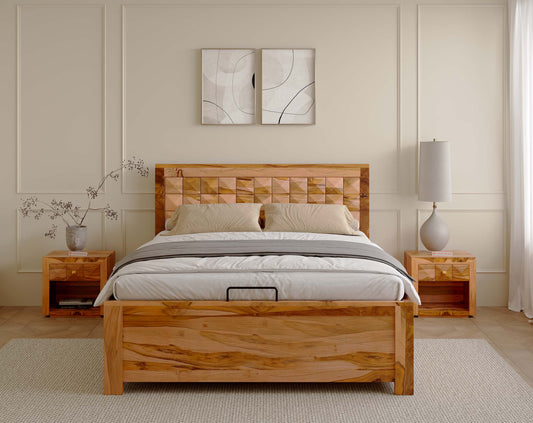 Teeva King Size Teak Bed - Hydraulic Storage