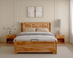 Teeva Queen Size Teak Bed - Hydraulic Storage