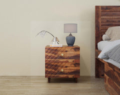 Yoho Bedside Table with Double Drawer in Sheesham with Drawer Facia Stella in Sheesham