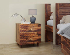 Yoho Bedside Table with Double Drawer in Sheesham with Drawer Facia Stella in Sheesham