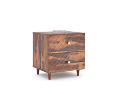 Yoho Bedside Table with Double Drawer in Sheesham with Drawer Facia Stella in Sheesham