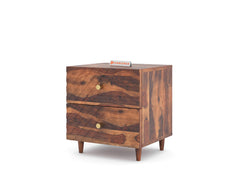 Yoho Bedside Table with Double Drawer in Sheesham with Drawer Facia Stella in Sheesham