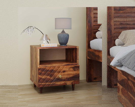 Yoho Bedside Table with Single Drawer lower in Sheesham with Drawer Facia Stella in Sheesham