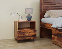 Stella Lower Drawer Bedside Table In Sheesham - Yoho