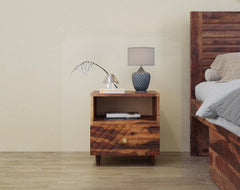 Yoho Bedside Table with Single Drawer lower in Sheesham with Drawer Facia Stella in Sheesham