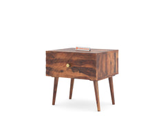 Zoji Bedside Table with Single Drawer Storage in Sheesham with Drawer Facia Stella in Sheesham