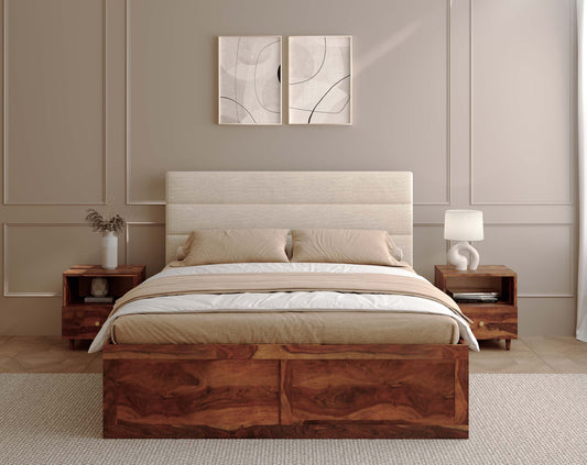 Niva Headboard with Sheesham Bed Frame Box Storage - King Size