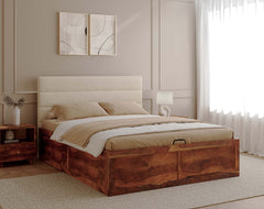 Niva Sheesham Bed Frame Hydraulic Storage - Queen Size