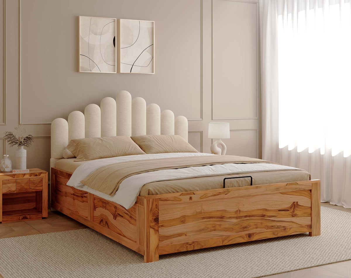 Dora Teak Bed Frame Hydraulic Storage - Queen Size