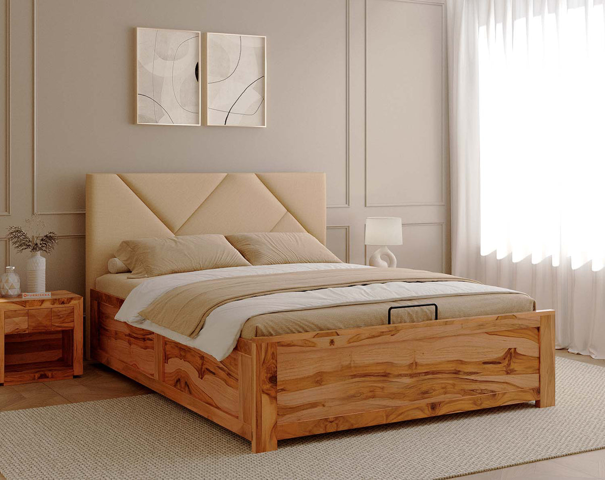 Agatha Teak Bed Frame Hydraulic Storage - Queen Size