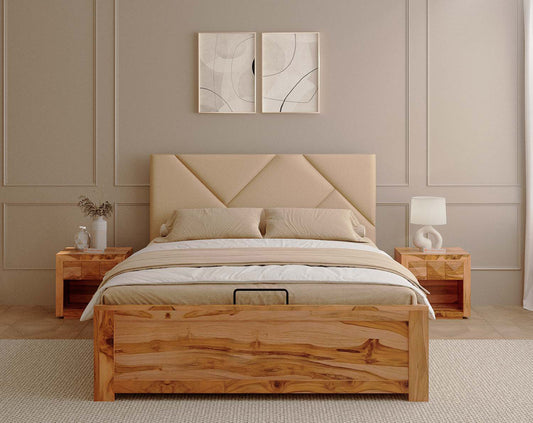 Agatha Teak Bed Frame Hydraulic Storage - Queen Size