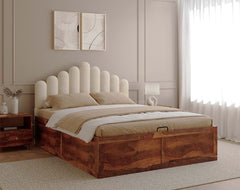 Dora Sheesham Bed Frame Hydraulic Storage - Queen Size