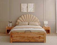 Satin Teak Bed Frame Hydraulic Storage - King Size