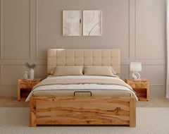 Irene Teak Bed Frame Hydraulic Storage - Queen Size