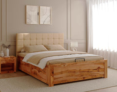 Irene Teak Bed Frame Hydraulic Storage - Queen Size