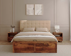 Irene Sheesham Bed Frame Hydraulic Storage - Queen Size