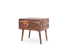 Zoji Single Drawer Bedside Table In Sheesham - Chevora Facia