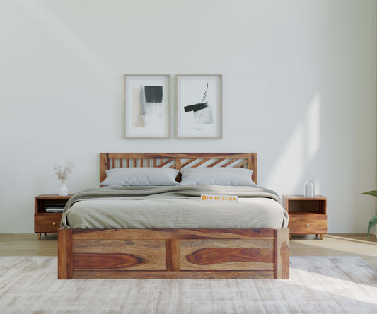 Oriel Sheesham King Bed - Box Storage