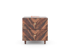 Yoho Bedside Table with Double Drawer in Sheesham with Drawer Facia Chevora in Sheesham