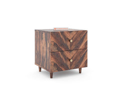 Yoho Bedside Table with Double Drawer in Sheesham with Drawer Facia Chevora in Sheesham