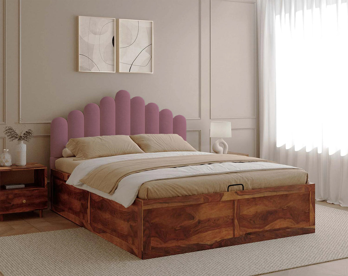 Dora Sheesham Bed Frame Hydraulic Storage - King Size