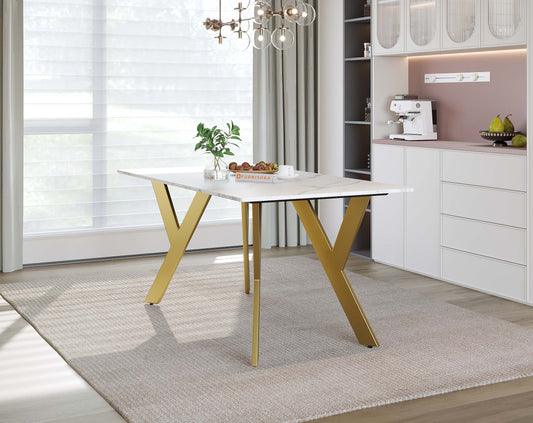 Aurum Marble Top 6 Seater Dining Table In Gold Finish