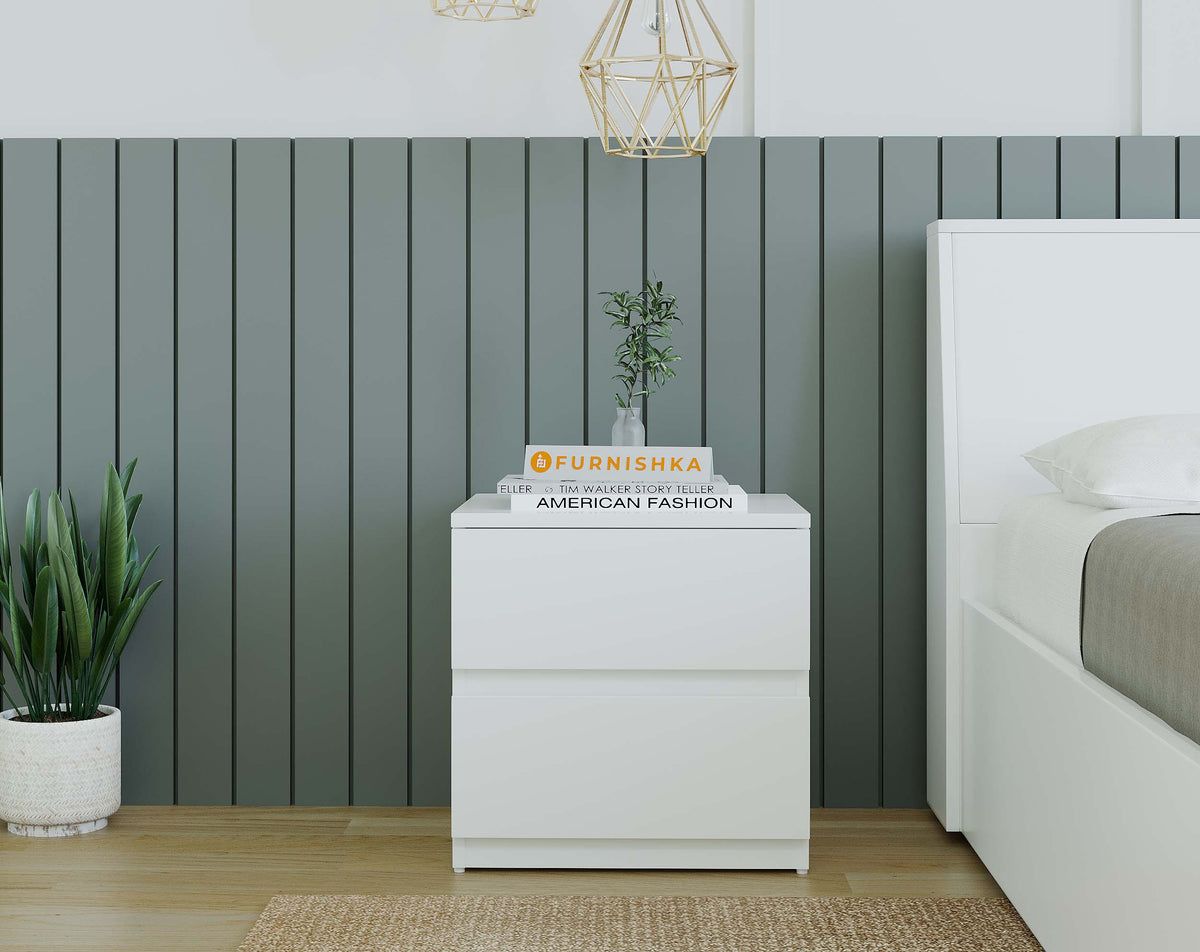 Harold Bedside Table with 2 Drawers in White