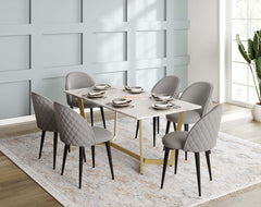 Aanvo Marble Top 6 Seater Dining Table In Gold Finish