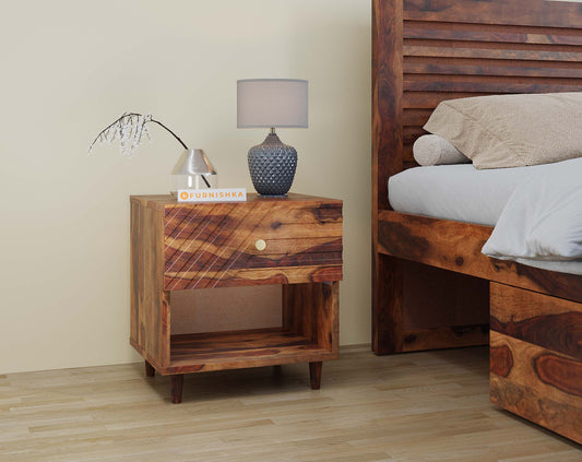 Yoho Bedside Table with Drawer Upper in Sheesham with Drawer Facia Stella in Sheesham