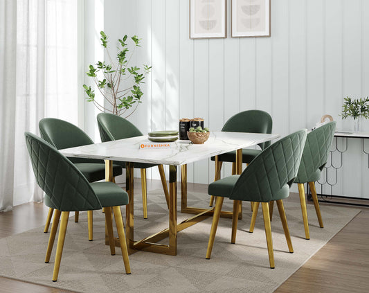 Rodano Dining Table with White Engineered Marble Top - 6 Seater