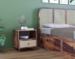 Yoho Bedside Table with Single Drawer lower in Sheesham with Drawer Facia Amara in Sheesham