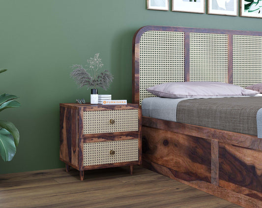 Yoho Bedside Table with Double Drawer in Sheesham with Drawer Facia Amara in Sheesham