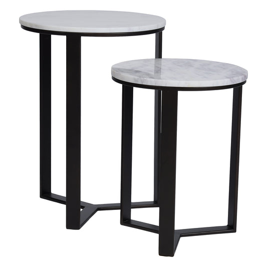 EthnoGlow Kavy Marble Nesting Table - SET OF 2 In Dark Bronze Finish