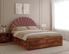 Satin Sheesham Bed Hydraulic Storage - King Size