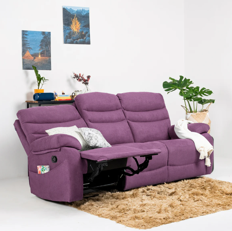 Vivo 3 Seater Purple Manual Recliner