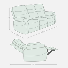 Vivo 3 Seater Blue Manual Recliner