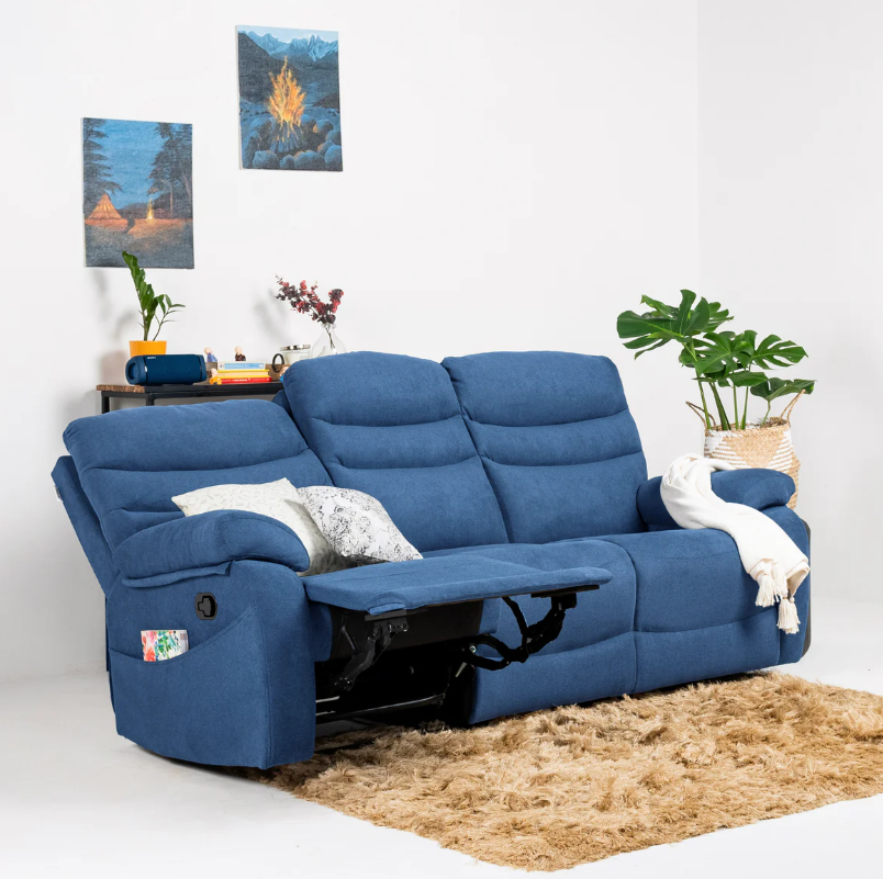 Vivo 3 Seater Blue Manual Recliner