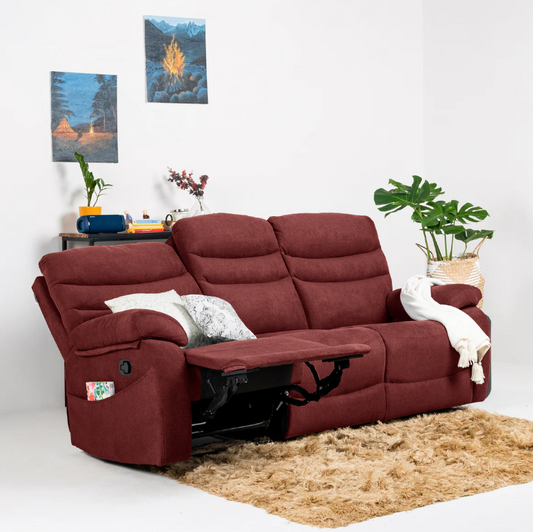 Vivo 3 Seater Maroon Manual Recliner