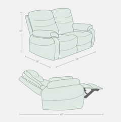 Vivo 2 Seater Blue Manual Recliner