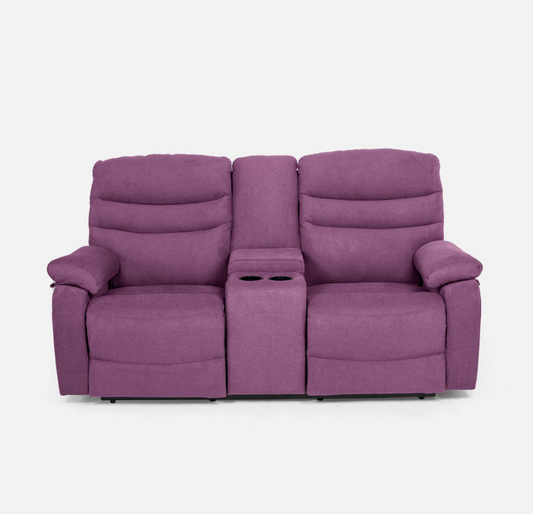 Vivo 2 Seater Purple Manual Recliner with Console