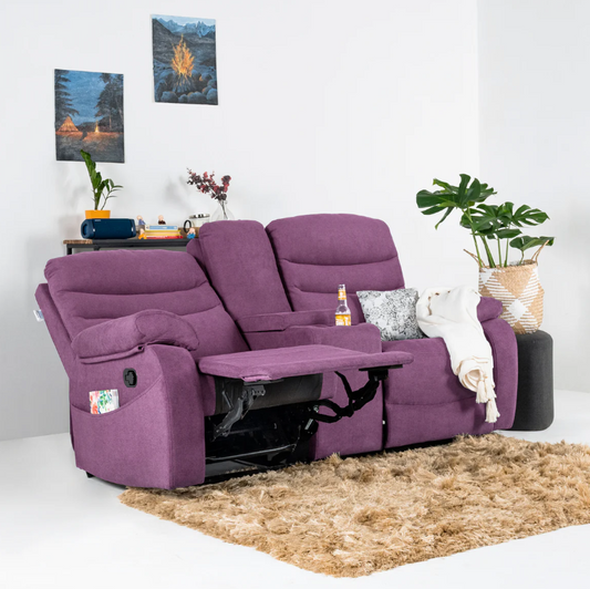 Vivo 2 Seater Purple Manual Recliner with Console